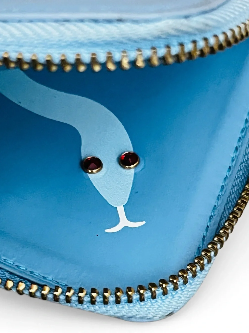 Comme des Garcons Light Blue and Red Change Purse Snake with Ruby Eyes